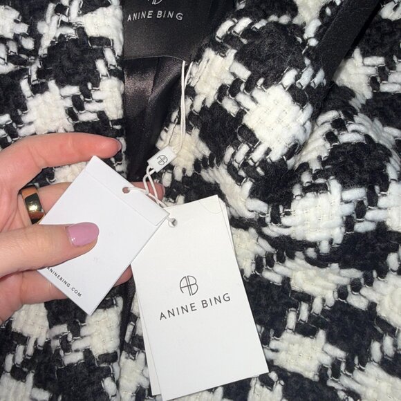 NWT Anine Bing Quinn Blazer Jacket Houndstooth Tweed Padded Shoulders Sz Small - Picture 3 of 9